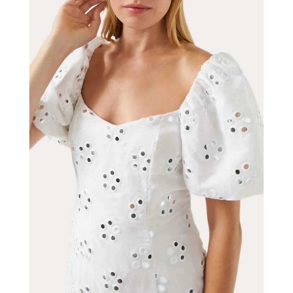 RHODE Ellis Midi Dress White Mirror Cotton Linen Puff Sleeve Size 0